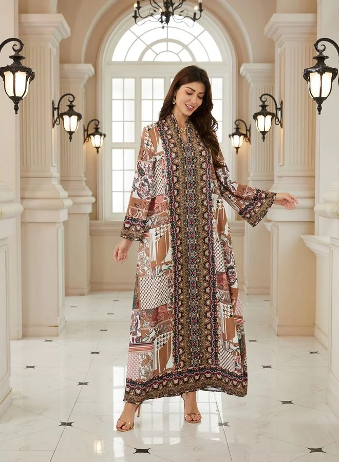 تايك تو جلابية مطبعة بقصة واسعة